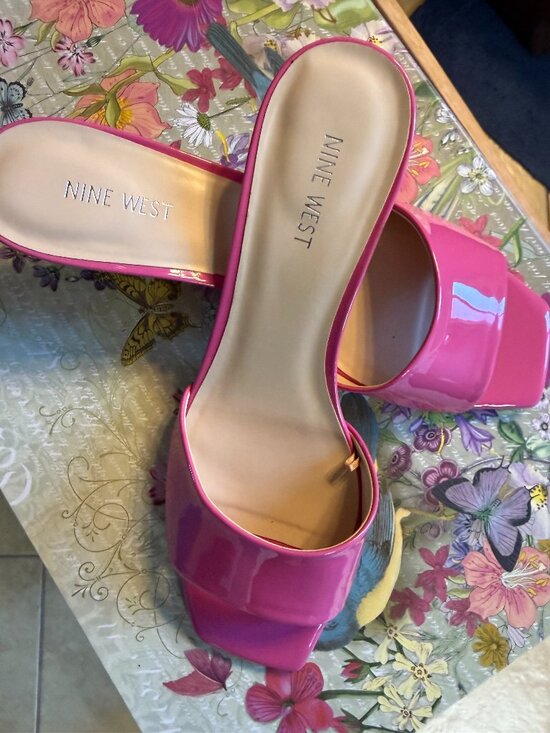 Nine West Shoes - Pink Patent Nine West Luvlie Kitten Heeled Slide Sandals